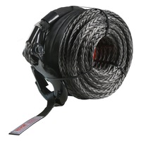 Synthetic Winch Rope, 9.5 mm x 30.5 m, 117.9 kN, Synthetic Winch Line Cable Rope with Protective Sleeve + Forged Winch Hook + Pull Strap, Universal Fit for SUV, Large Off-Road Vehicle,