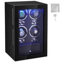 Watch Winder, Watch Winder for 4 Men's and Women's Automatic Watches, with 4 Super Quiet Japanese Mabuchi Motors, Blue LED Light and Adapter, High-Density Board Shell and Black