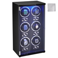 Watch Winder, Watch Winder for 6 Men's and Women's Automatic Watches, with 6 Super Quiet Japanese Mabuchi Motors, Blue LED Light and Adapter, High-Density Board Shell and Black