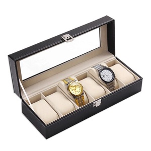 Watch Box Organizer 6 Grid Leather Case Display Jewelry Showcase Storage