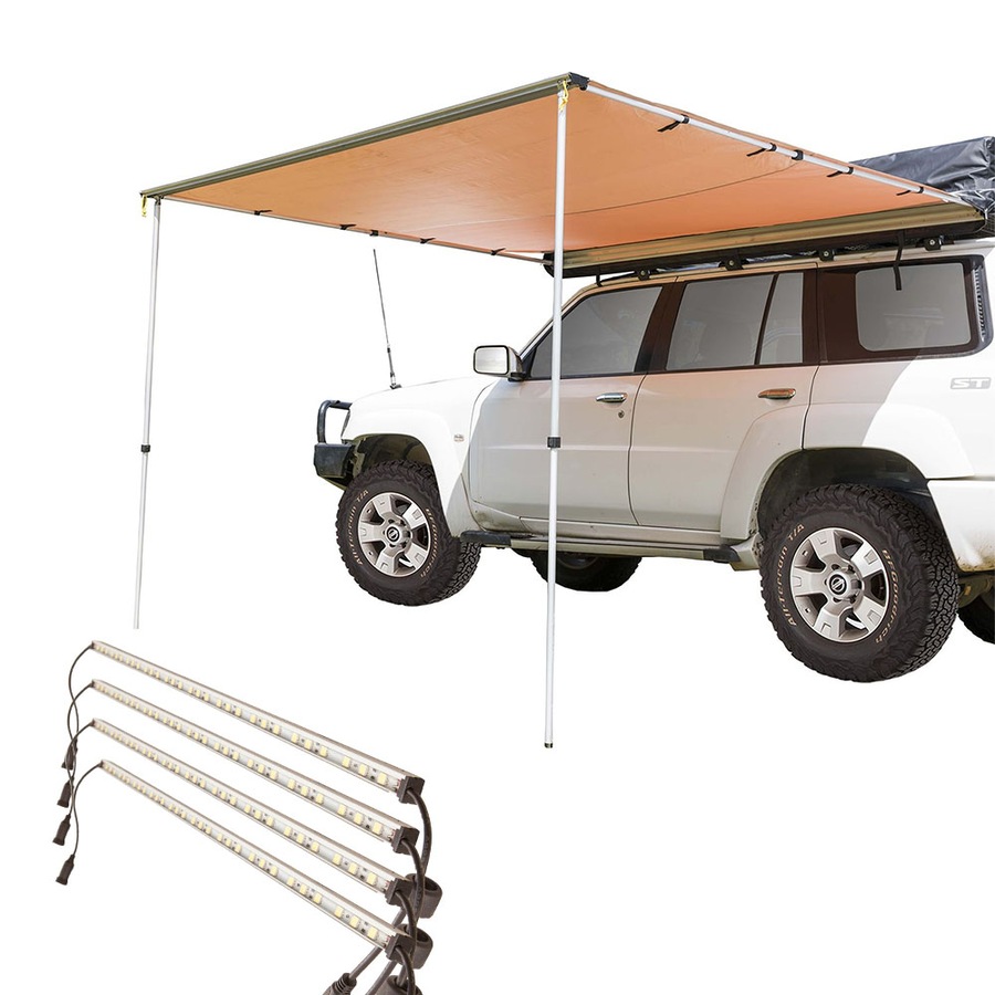 Adventure Kings Car Side Awning 2.5x2.5m + Illuminator 4 Bar Camping Light Kit