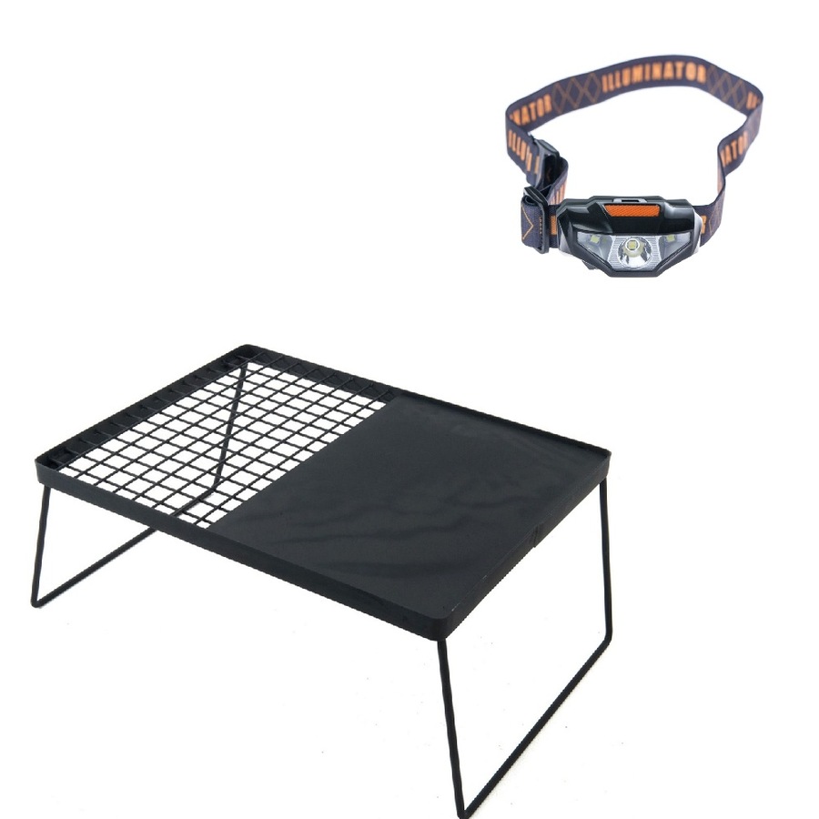 Adventure Kings Folding Camp Fire BBQ Plate + LED Head Torch Light Camping 4WD