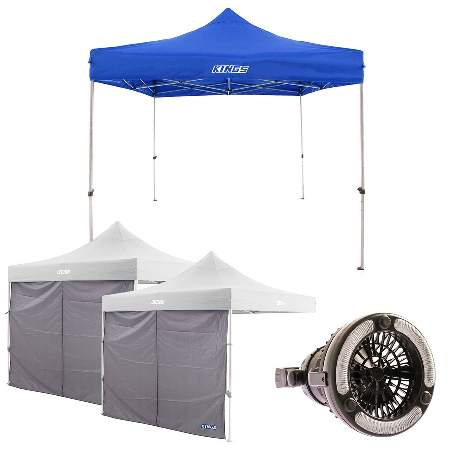 Adventure Kings Gazebo 3mx3m + 2x Gazebo Side Wall + 2in1 Camping LED Light Fan