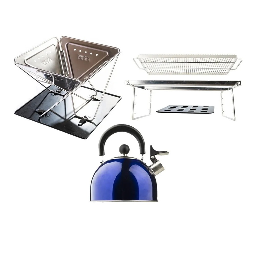 Adventure Kings Folding Fire Pit + Fire Pit Grill + Kettle