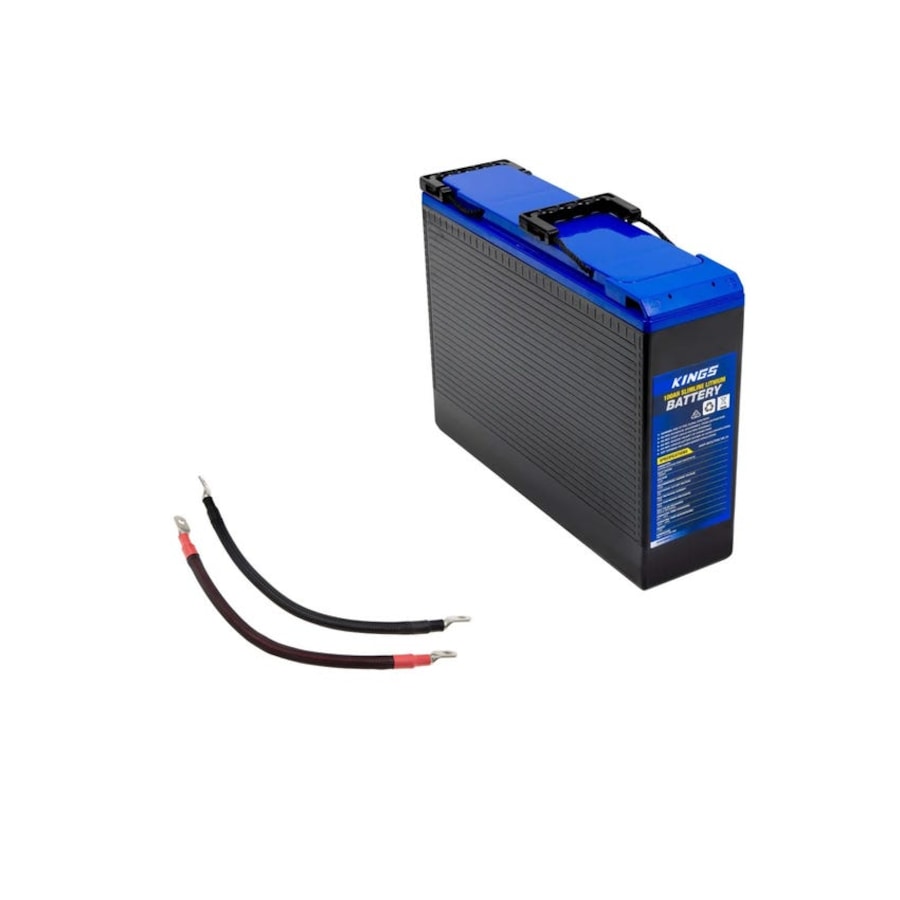 Kings 100Ah Slimline Lithium Battery LiFePO4 3yr Warnty+350mm-1AWG Linking Cable
