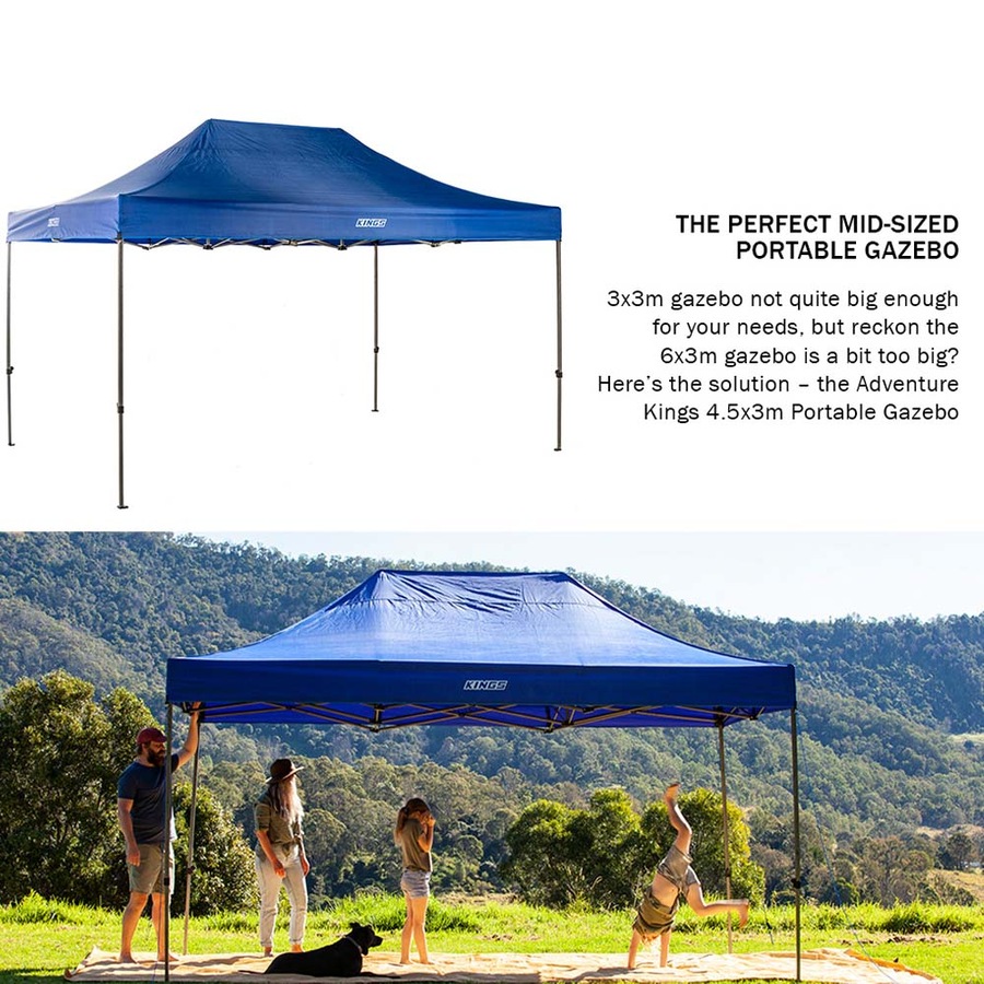 KINGS 4.5x3m Portable Gazebo Heavy-Duty Steel Frame UPF50+ Waterproof Polyester