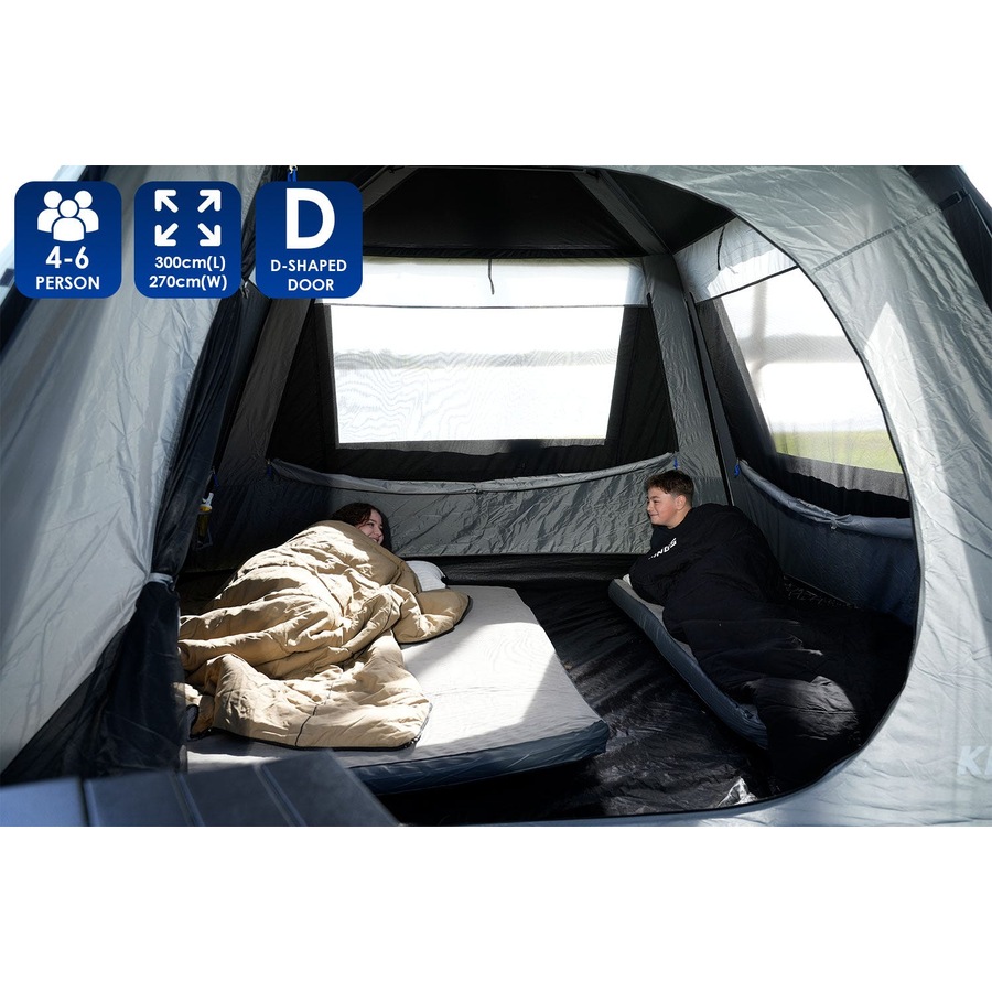 Kings 4-6 Person Tent Waterproof polyester quick set up+ Mesh Flooring - 3 x 3m