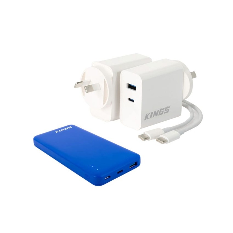 Kings 65W USB Charger USB C and USB A + 10,000mAh Lithium Portable Power Bank