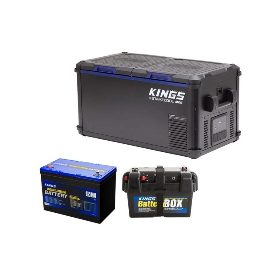 Kings 75L Stayzcool MKII Dual Zone Fridge/Freezer + 100ah Lithium Battery+Box
