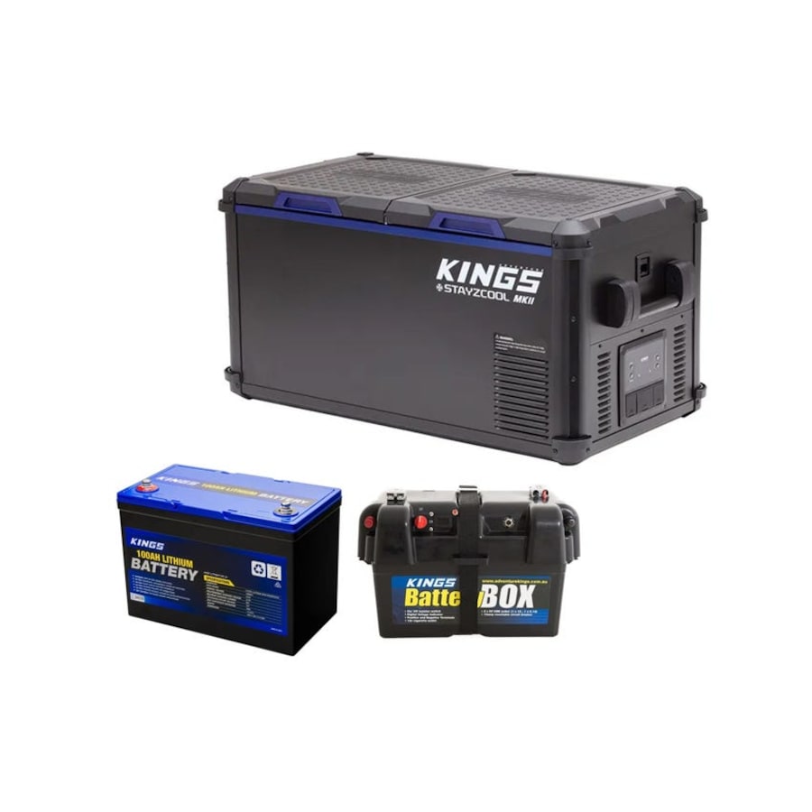Kings 75L Stayzcool MKII Dual Zone Fridge/Freezer + 100ah Lithium Battery+Box