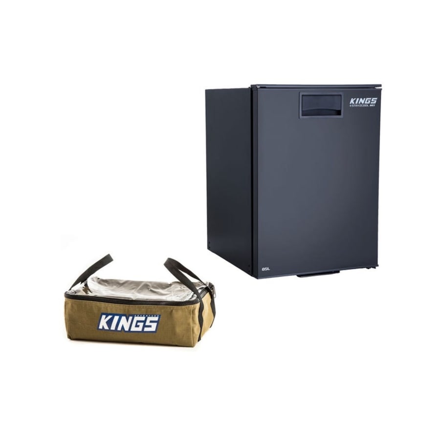Kings 85L Stayzcool Upright Fridge Freezer MKII 5yr Wrnty+ Clear Top Canvas Bag