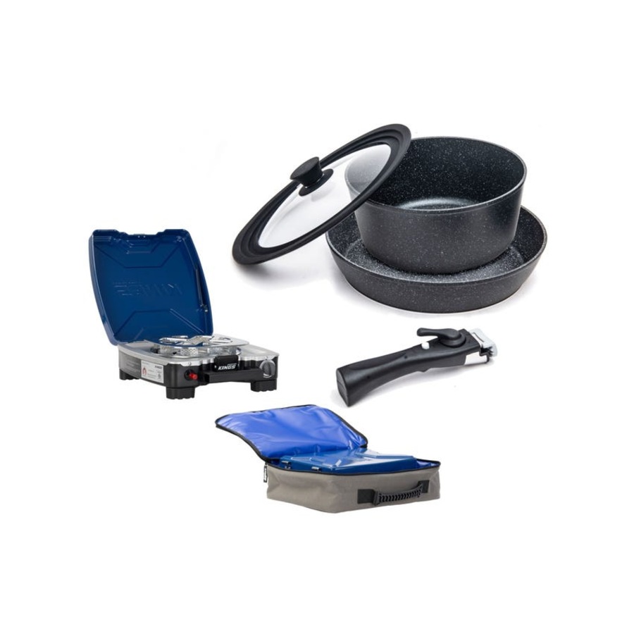 Kings Aluminium Cooking Set + Single Burner Gas Stove + Single Burner Gas Stove Carry Bag