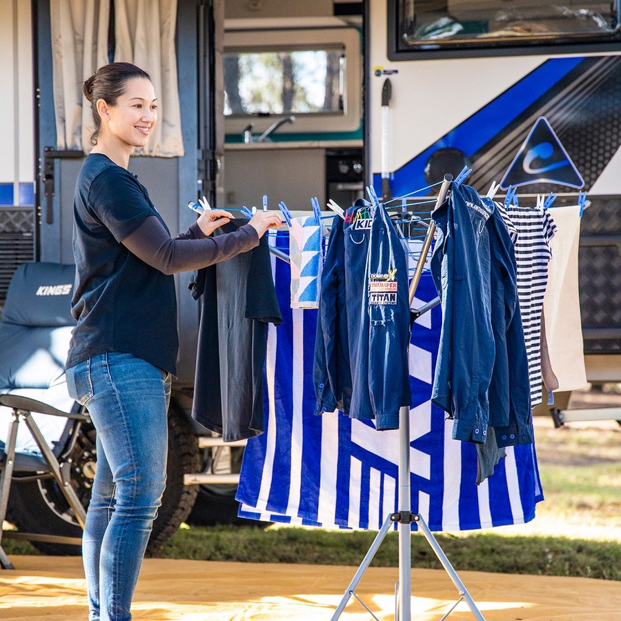 Adventure Kings Camping Clothesline Portable Collapsible Hanging Clothing 6 Rope