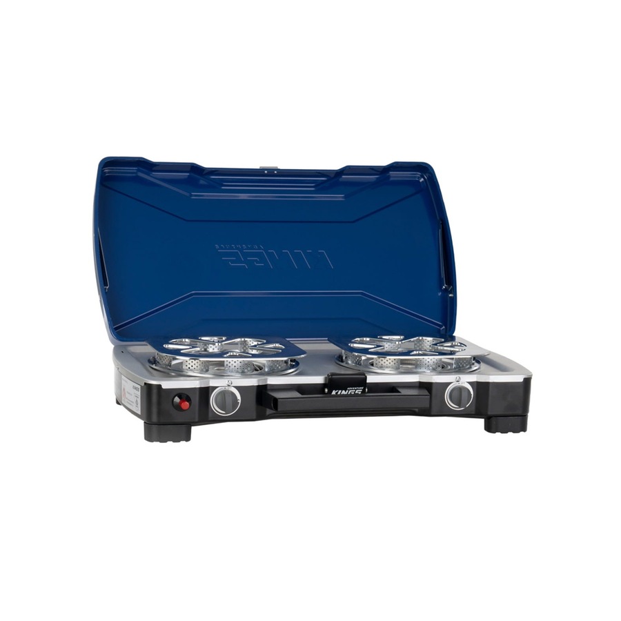 Kings Double Burner Gas Stove - Twin Adjustable 11,000 BTU Burners - 360° Windbreak - Piezo Ignition - Heavy-Duty Lid & Handle