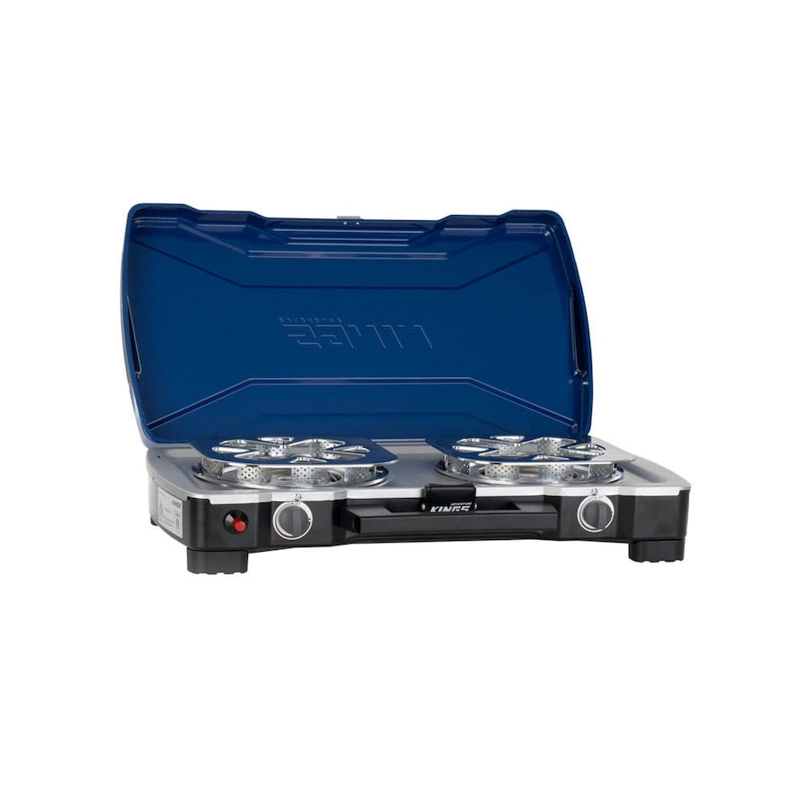Kings Double Burner Gas Stove - Twin Adjustable 11,000 BTU Burners - 360° Windbreak - Piezo Ignition - Heavy-Duty Lid & Handle