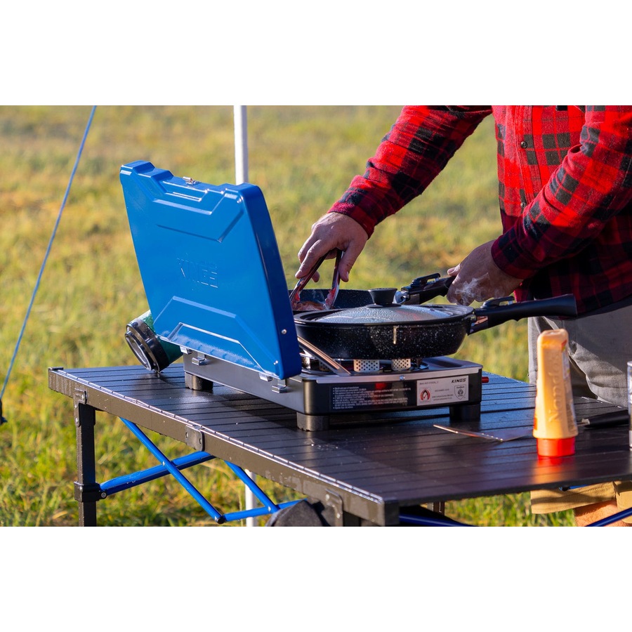 Kings Double Burner Gas Stove - Twin Adjustable 11,000 BTU Burners - 360° Windbreak - Piezo Ignition - Heavy-Duty Lid & Handle