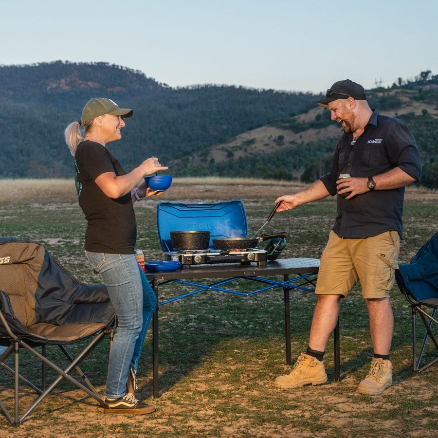 Kings Double Burner Gas Stove - Twin Adjustable 11,000 BTU Burners - 360° Windbreak - Piezo Ignition - Heavy-Duty Lid & Handle