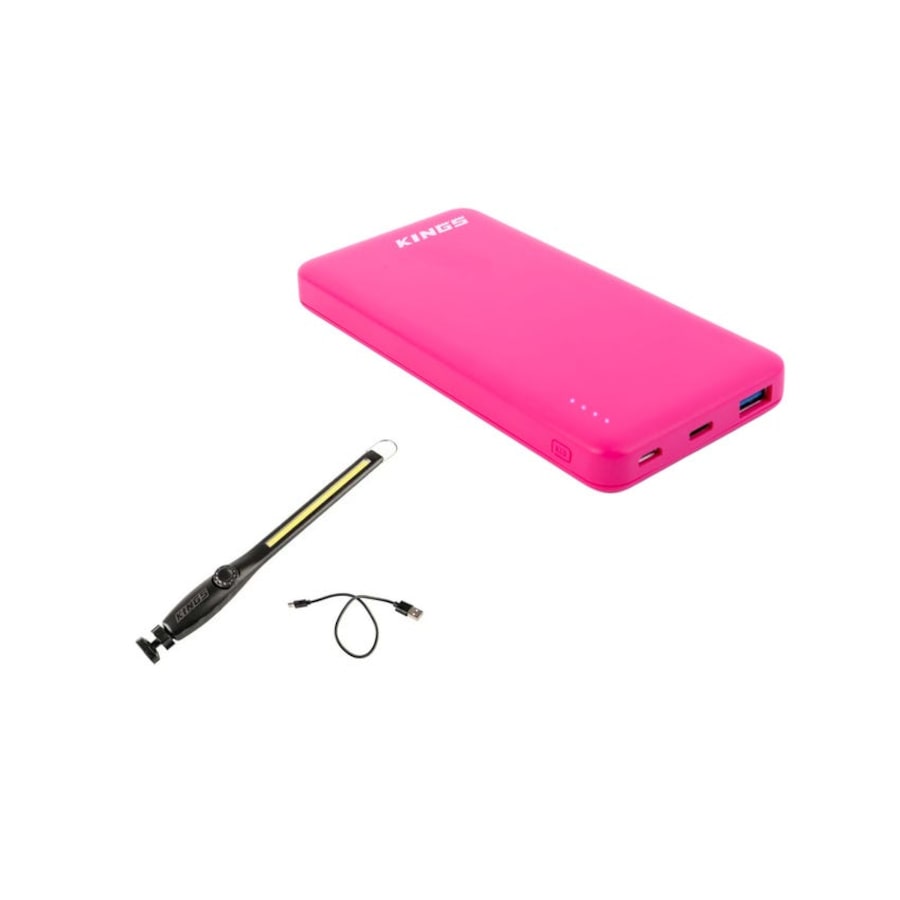 Kings Pink Power Bank 10000mAh + Rechargable Lithium LED Worklight