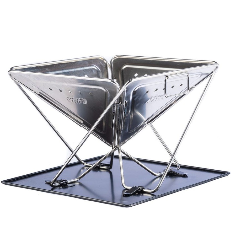 Kings Premium Stainless Steel Folding Firepit + Cast Iron Cooking Set