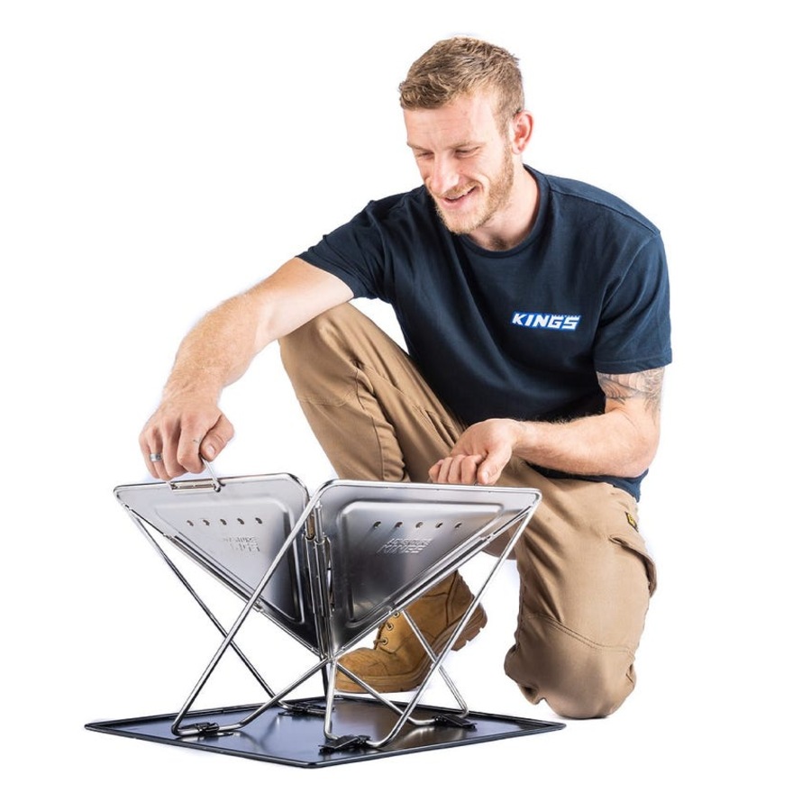 Kings Premium Stainless Steel Folding Firepit + Cast Iron Cooking Set