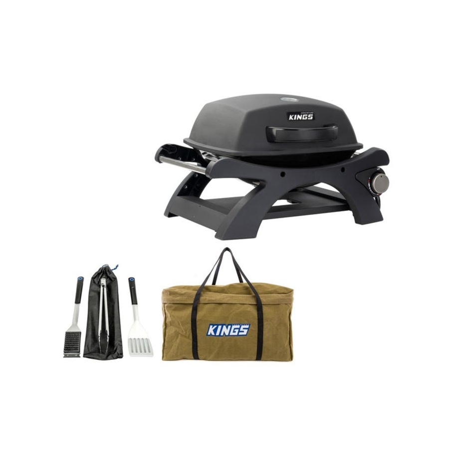 Kings Single Burner BBQ 500 BTU Gas + Campfire BBQ Canvas Bag + Barbecue Tools