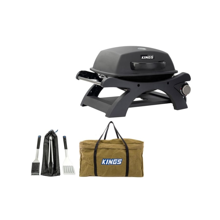 Kings Single Burner BBQ 500 BTU Gas + Campfire BBQ Canvas Bag + Barbecue Tools