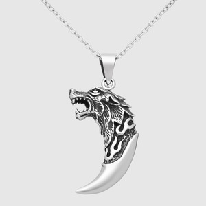 925 Sterling Silver Wolf Head Pendant Mens Necklace Animal Spirit Tribal Jewelry