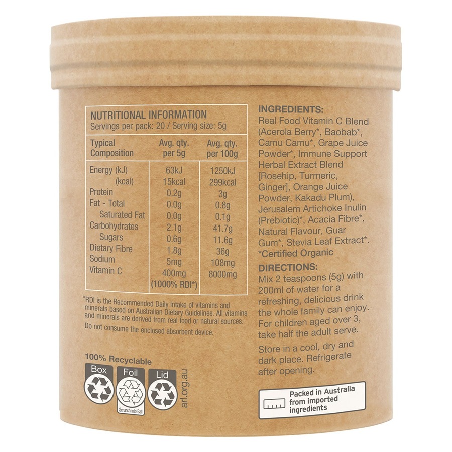 Amazonia Raw Organic Vitamin C Powder Passionfruit 100g