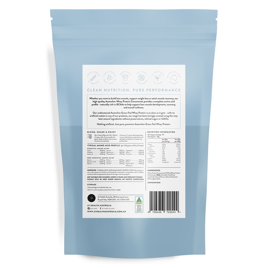 At Health Australia Grass-Fed Whey Protein Powder Vanilla 900g