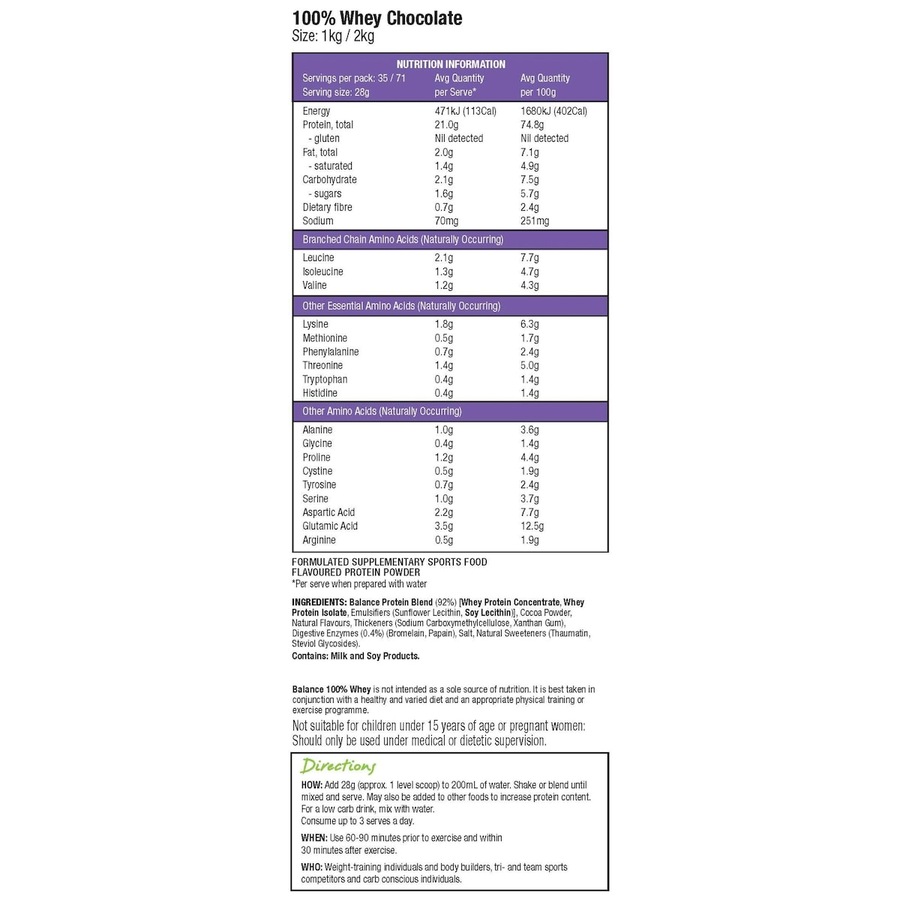 Balance 100% Whey Protein Powder Chocolate 2kg