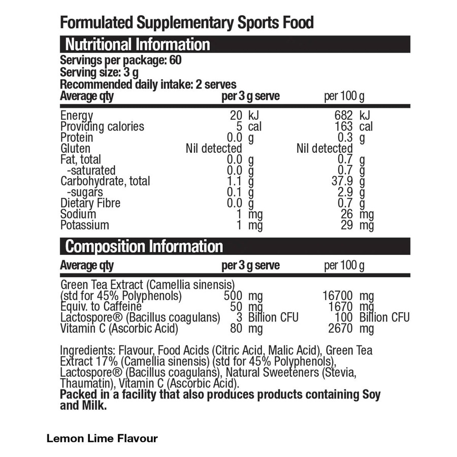 BSc Green Tea TX100 Lemon Lime 60 x 3g Sachets