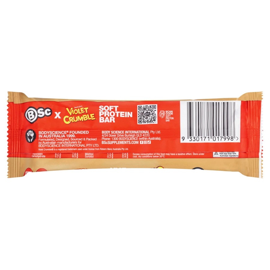 BSc x Violet Crumble Soft Protein Bars Caramel Honeycomb Box 12 x 55g