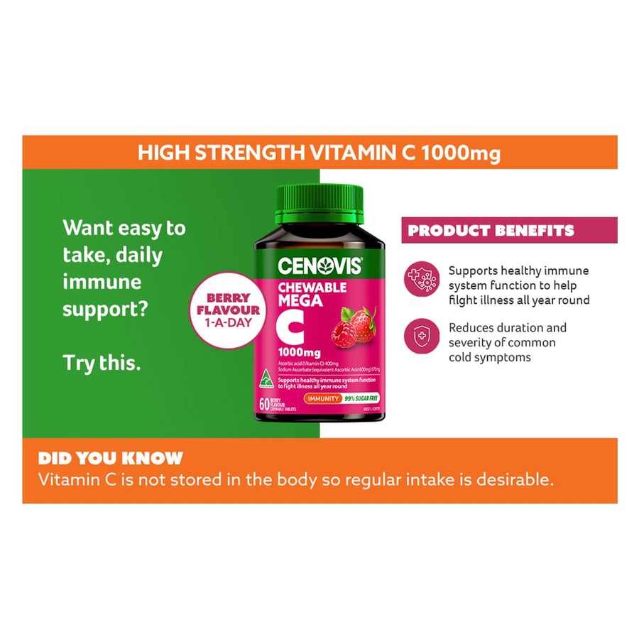 Cenovis Chewable Mega Vitamin C 1000mg Berry 60 Tablets