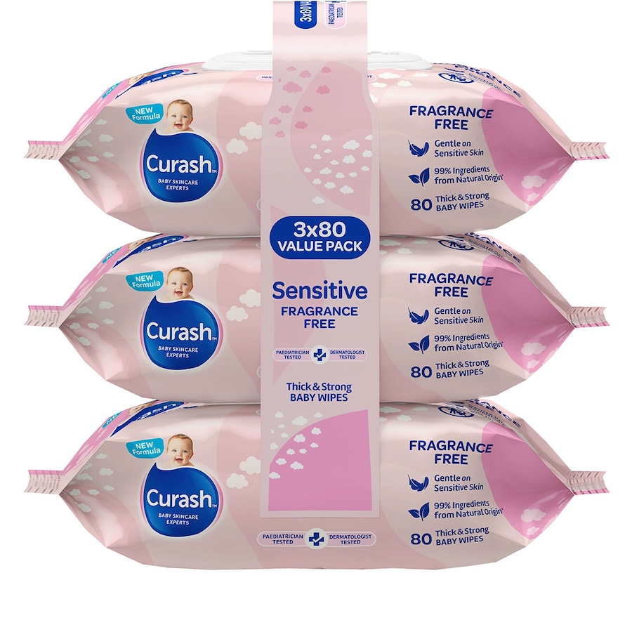 Curash Baby Wipes Fragrance Free 3 x 80 Pack