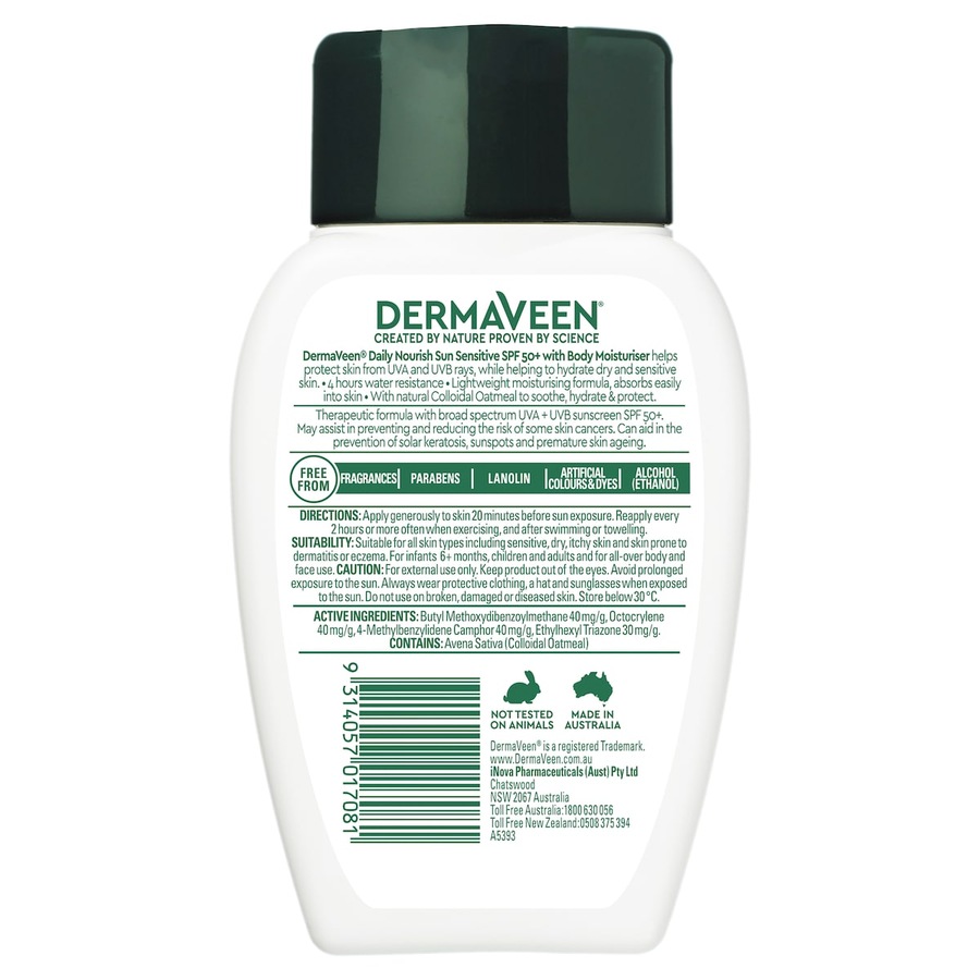 DermaVeen Sensitive Sun SPF 50+ Moisturising UVB + UVA Sunscreen 250g