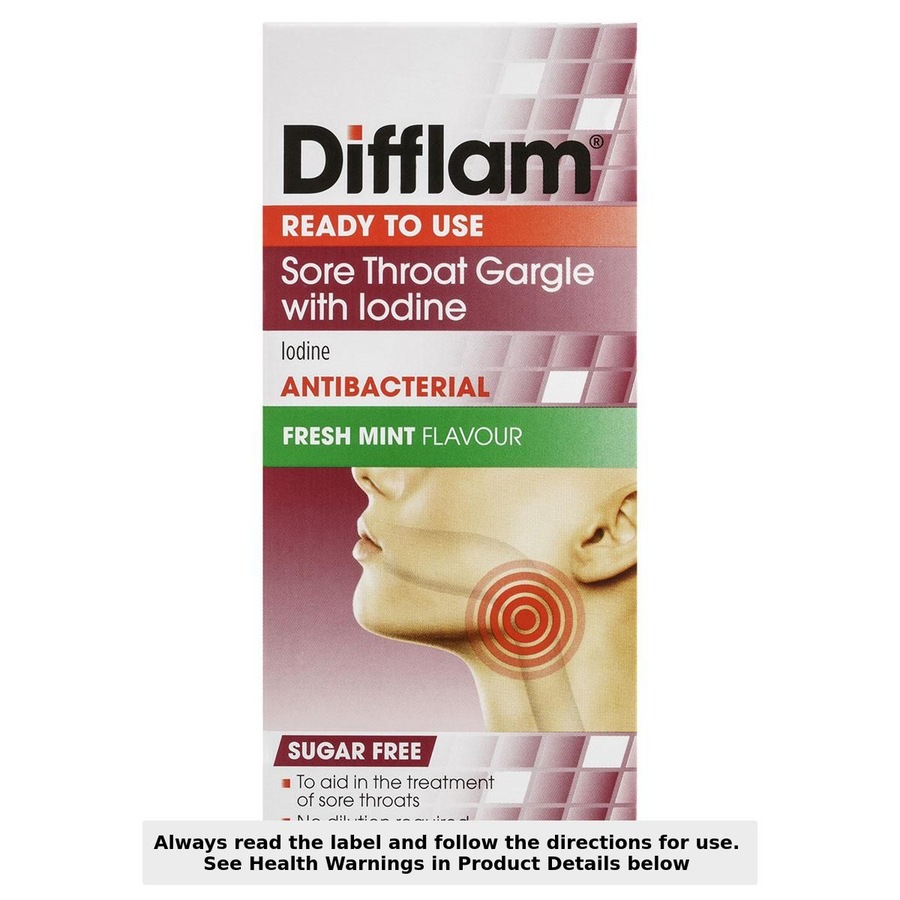 Difflam Ready to Use Sore Throat Gargle with Iodine Fresh Mint 200ml
