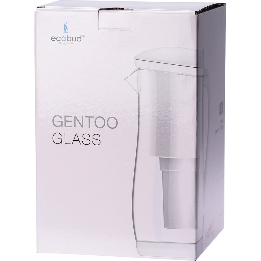 Ecobud Gentoo Glass Alkaline Water Filter Jug White 1.5L + 1 Cartridge