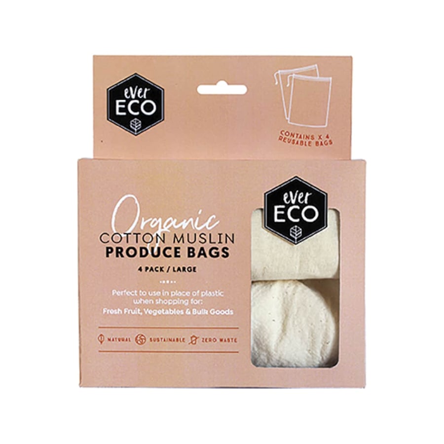 Ever Eco Reusable Produce Bags Organic Cotton Muslin 4 Pack