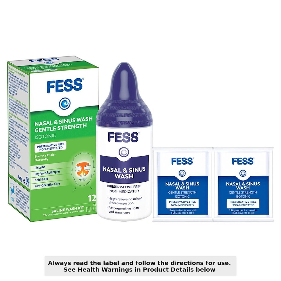 Fess Nasal & Sinus Wash Kit Gentle Strength 12 Sachets