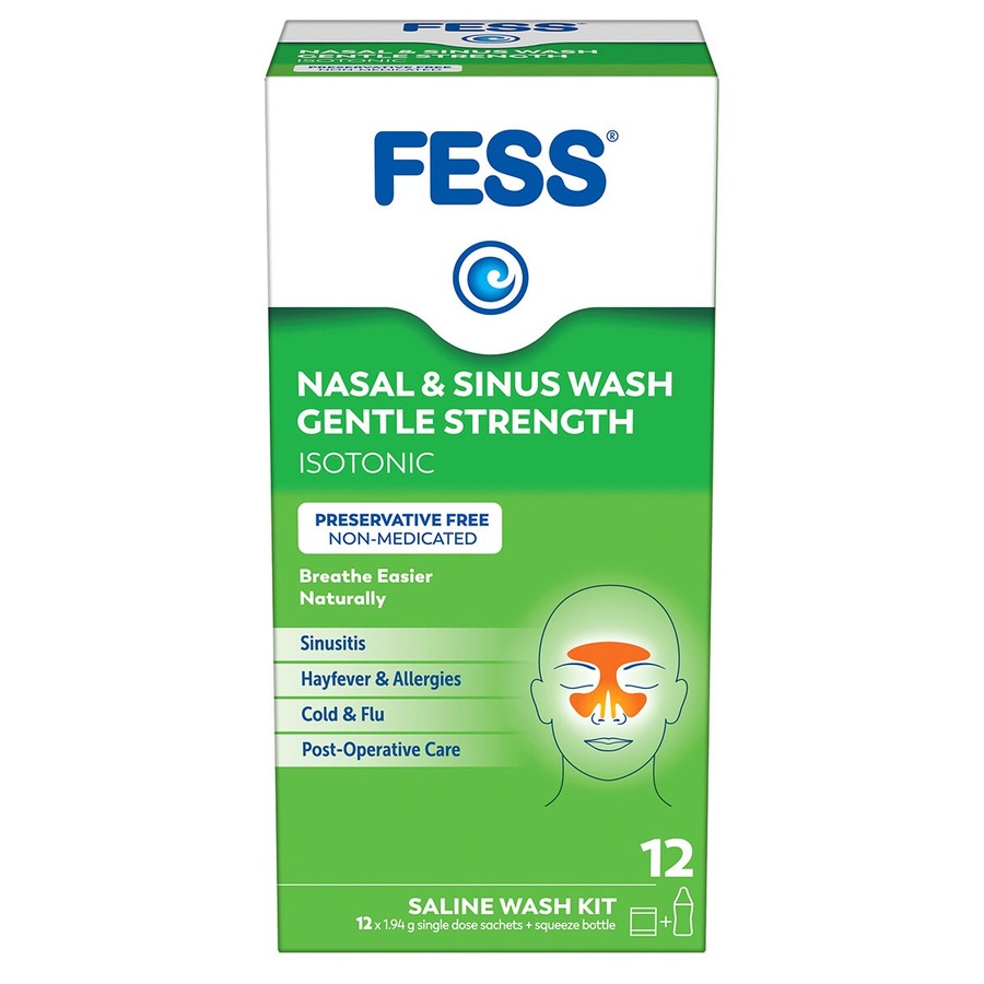 Fess Nasal & Sinus Wash Kit Gentle Strength 12 Sachets