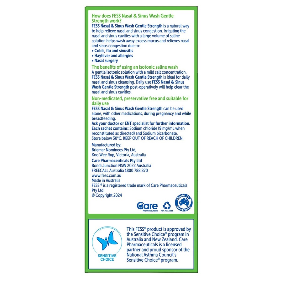 Fess Nasal & Sinus Wash Kit Gentle Strength 12 Sachets