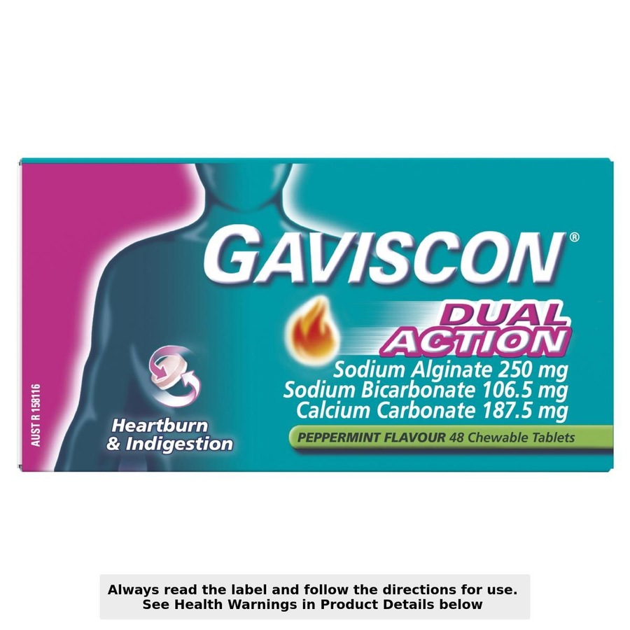 Gaviscon Dual Action Peppermint Chewable Tablets 48 Pack