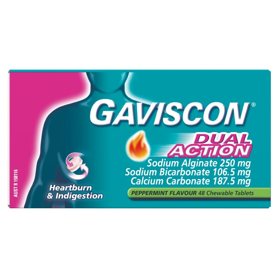 Gaviscon Dual Action Peppermint Chewable Tablets 48 Pack