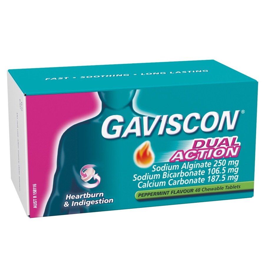 Gaviscon Dual Action Peppermint Chewable Tablets 48 Pack