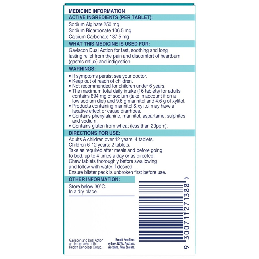 Gaviscon Dual Action Peppermint Chewable Tablets 48 Pack