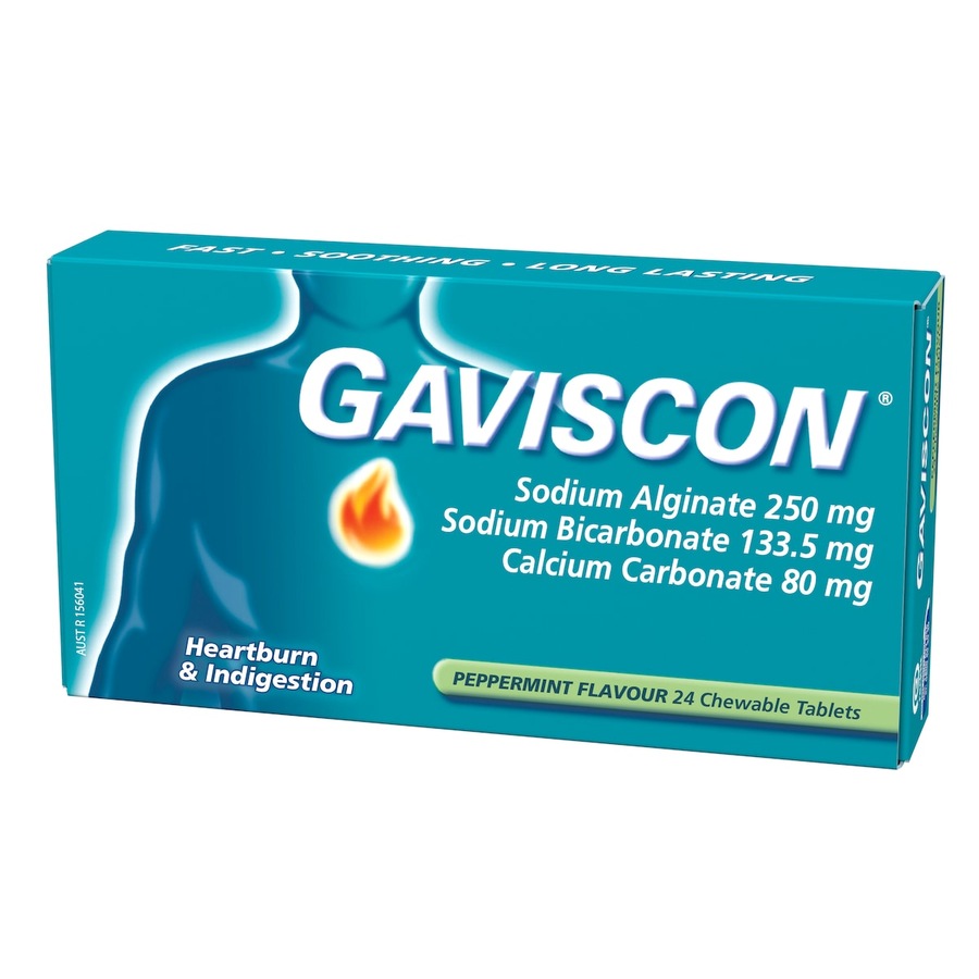 Gaviscon Heartburn & Indigestion Peppermint 24 Chewable Tablets