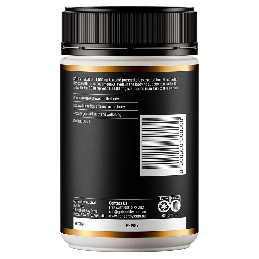 GO Healthy Hemp Seed Oil 1100mg - 100 Capsules