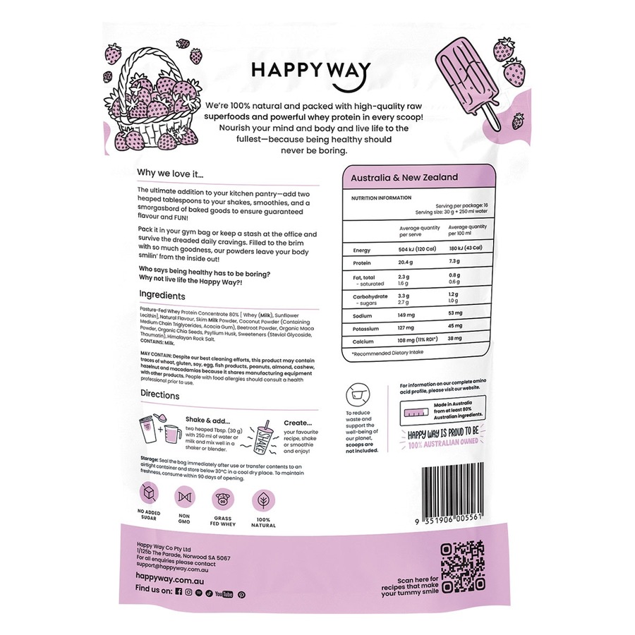 Happy Way Whey Protein Powder Strawberry 500g