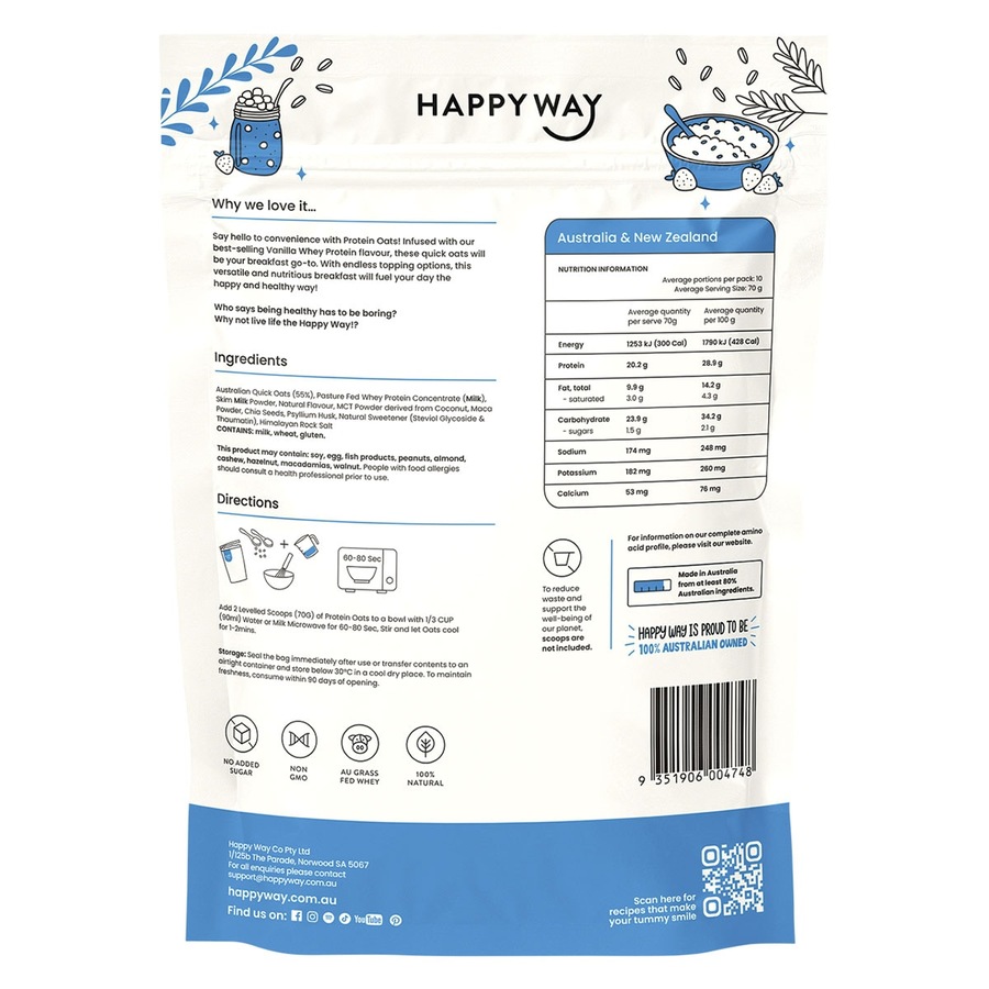 Happy Way Whey Protein Quick Oats Vanilla 700g