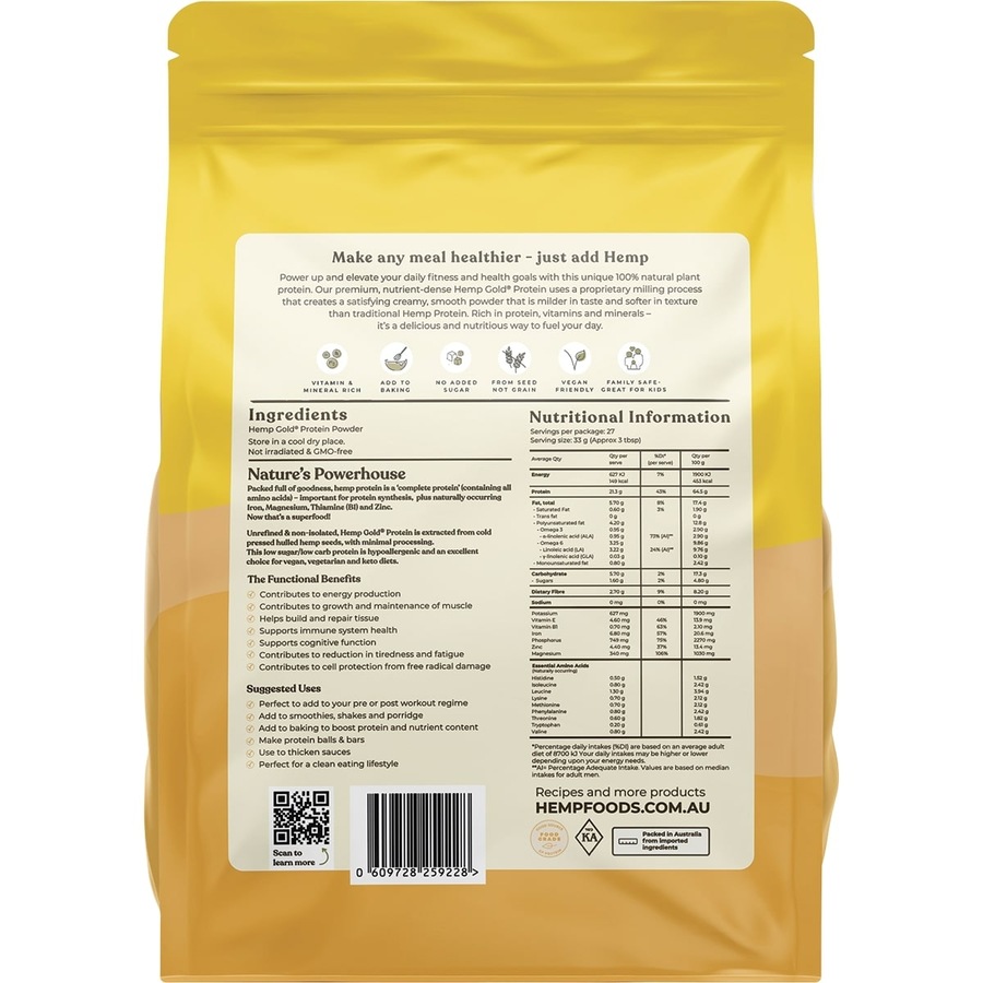 Hemp Foods Australia Organic Hemp Gold Protein Powder 900g